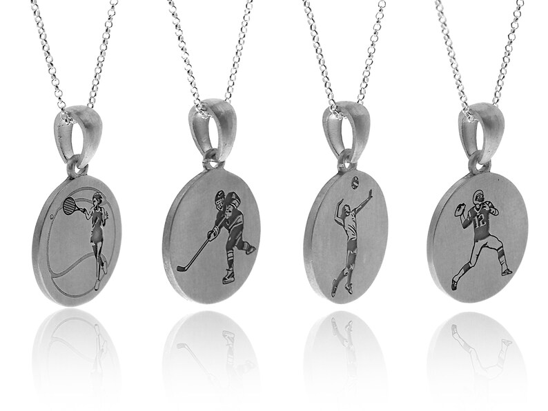 Engraved Sports Necklace Athlete Pendant Jewelry 925 Etsy