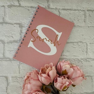 Pink Personalised Notebook, Initial and Name Notepad, Gift Idea, Teacher Gift, bridesmaid gift, brides planner, wedding planner notes