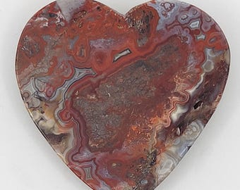 Mexican Red Lace Agate Heart Carving - 2.5in