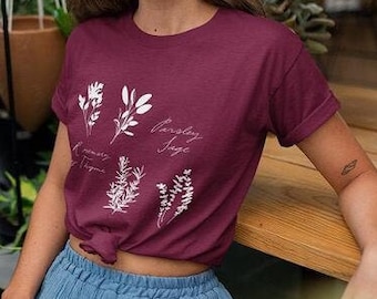 Simon & Garfunkel TShirt Herbs Graphic Tee 60s Song Lyric with Minimalist Mothers Day Gift for Her Floral Spring Garden Women's Apparel