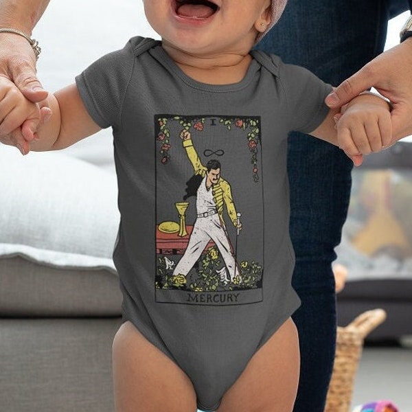 Freddie Tarot Onesie, NB to 24M Unique Design Baby Clothes Rock Music with Freddie Mercury Graphic Artwork Bodysuit for Infant Rocker 80s