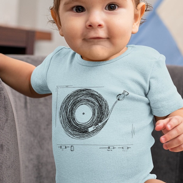 Vinyl Record Player Onsie Artsy Baby Clothes 60s 70s Rock Vintage Retro Music Album Bodysuit with Graphic Print Infant 0 24 Mo Gift Newborn