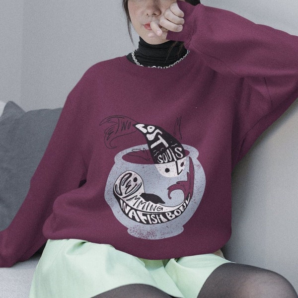 Pink Floyd Sweatshirt with Wish You Were Here Song Lyrics, Artsy Two Lost Souls Fish Bowl, Unisex Sweater