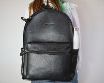 Black Grain Leather Backpack / Laptop backpack / Backpack for men / Backpack for women / Leather laptop bag / Laptop bag / Leather bag
