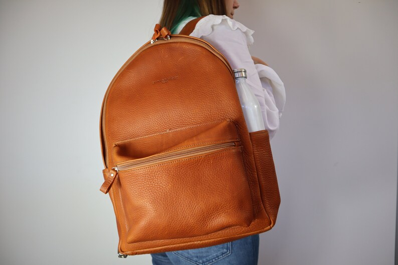 Grain Camel Leather Backpack / Laptop backpack / Backpack for men / Backpack for women / Leather laptop bag / Laptop bag / Leather bag image 2