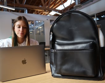 Black Leather Backpack / Laptop backpack / Backpack for men / Backpack for women / Leather laptop bag / Laptop bag / Leather bag