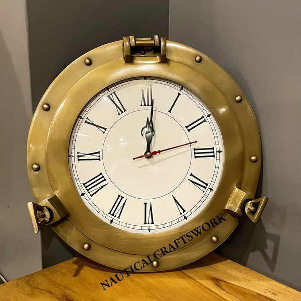 Nautical Porthole Watch Handmade Aluminum Wall Clock Marine Brass Antique Clock wall Decor 12''