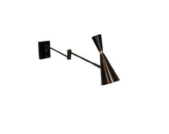 Industrial Long Arm Wall Sconce – Adjustable Cone Shade Light Fixture - Mid-Century Adjustable Wall Lamp Bedroom