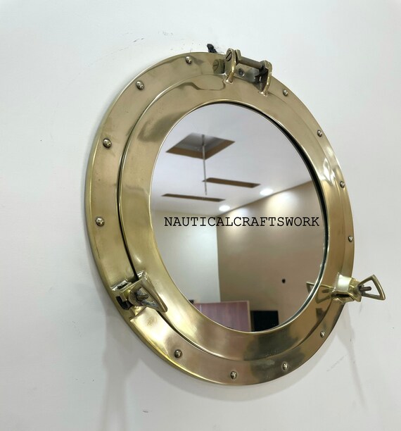 Miroir Hublot Ancien En Laiton - Décoration Murale Nautique, Style Marin