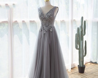 grey ball gown dress