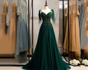dark green special occasion dress
