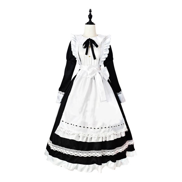 Custom Lolita maid dress Anime maid outfit black white Long Cosplay maid dress cosplay dress costume