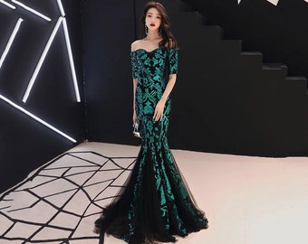 Custom Gown Dress Evening dress sequins evening gown for women green gold black Prom Dress Prom Gown Ball Gown dress