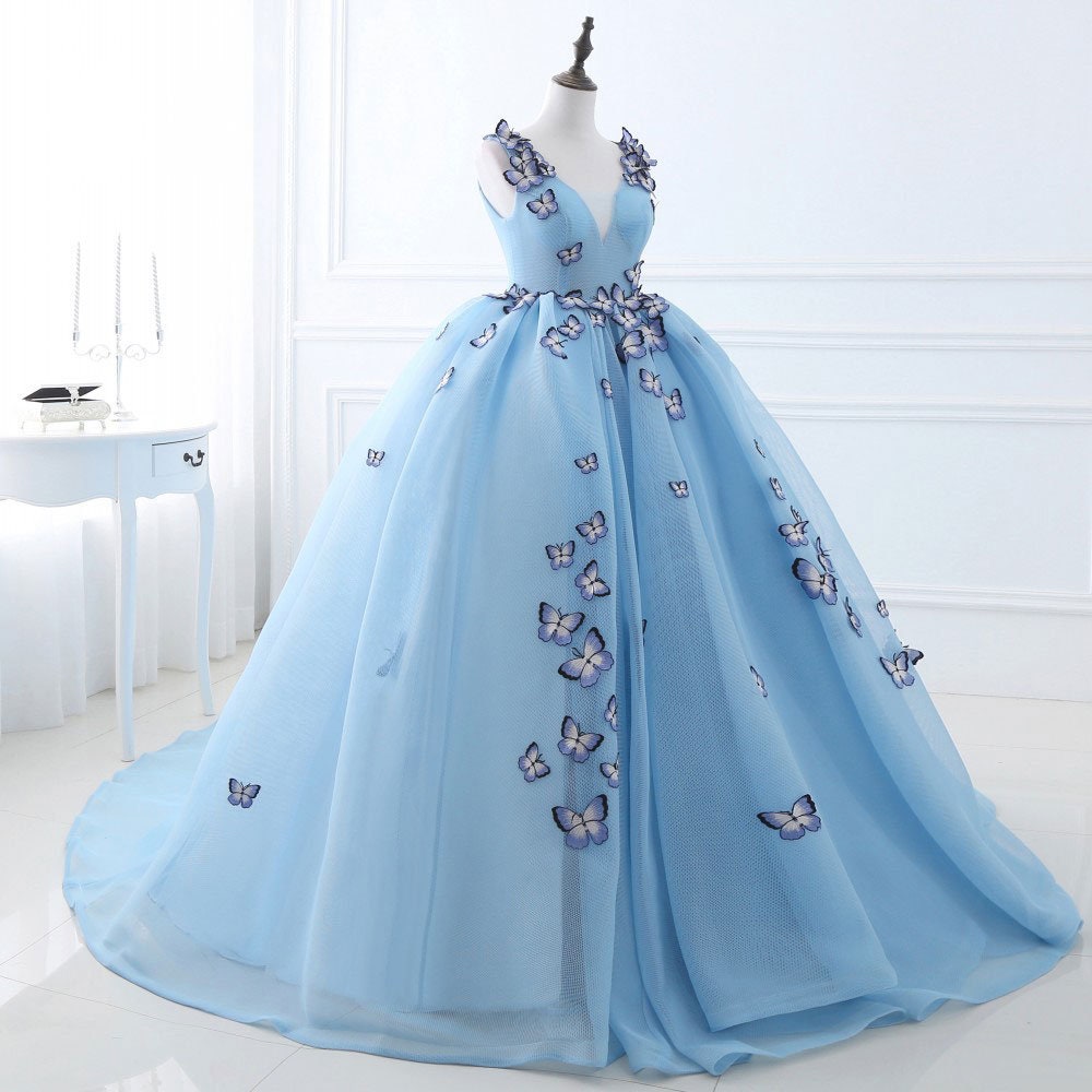 Pink Butterfly Flower Blue Purple Tull Ball Gown Summer Sweetie Girls Party  Dress Prom Birthday Evening Dress Bridesmaid Gown Student Ribbon - Etsy
