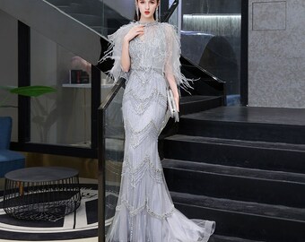 Gown Dress Evening dress evening gown for women Prom Dress Prom Dress Prom Gown Ball Gown dress gray dress long sleeveless dress gray dress