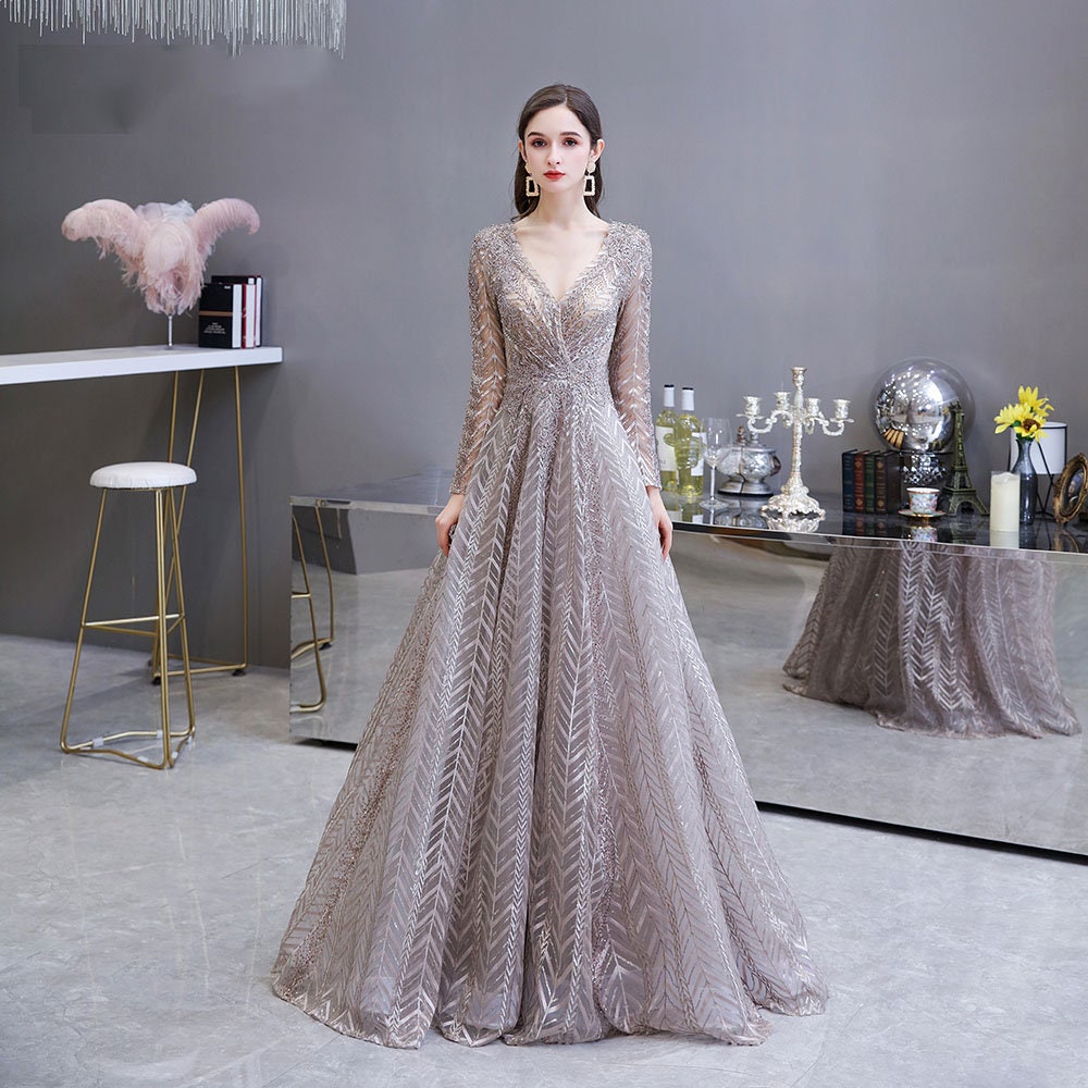 Luxury Heavy Beading Crystal Sequins Evening Dress Elegant A-line Long  Sleeves Sparkly Long Prom Party Dresses E337 · YczzlyBridal · Online Store  Powered by Storenvy