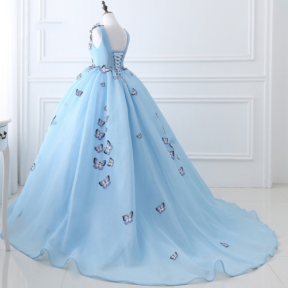 Girls Blue Butterfly Princess Dress Gown Paper Butterfly Glitter Costume |  eBay