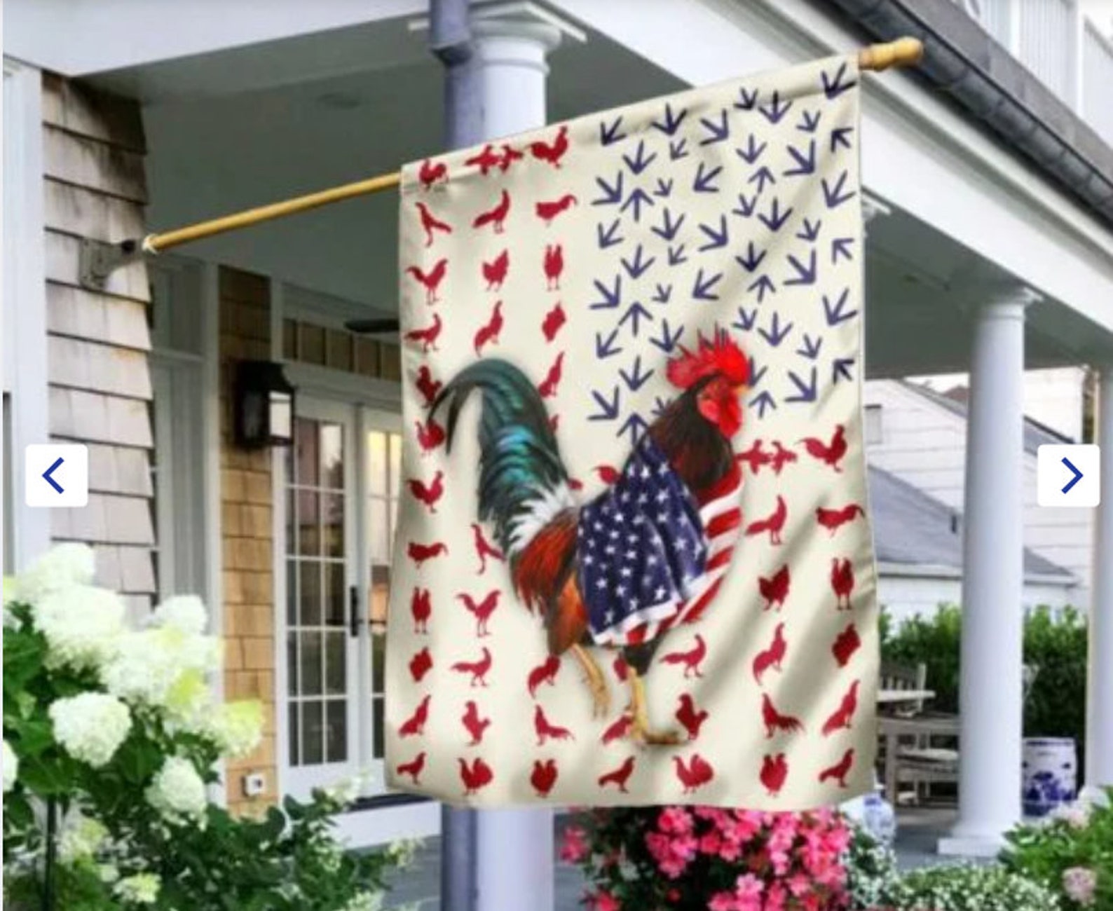 Chicken Rooster American Flag House and Garden Flag Etsy