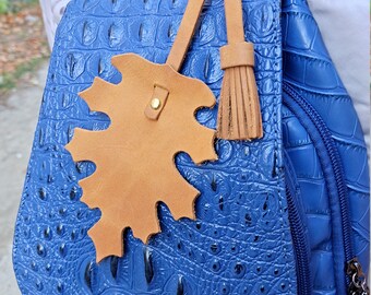 Leather Leaf Tassel – Oak Leaf Purse Charm or Bag Accessory | Rustic Handmade Leather | Fall Gift or Boho Keychain