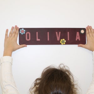 Custom Leather Name Sign – Kids Room Decor, Nursery Door Hanger, Personalized Leather Wall Art