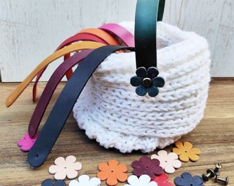 Two Personalised Leather Handles For Crochet & Knitting Bag with flowers, Handles Handmade Bags