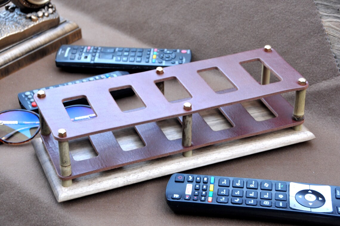 Leather Remote Control Holder Organizer Personalize Hand Etsy