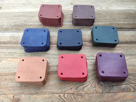 Genuine Leather Squares with Rounded Corners and Holes – 1.7x1.5in (44x38mm) – Craft Supply in 8 Colors