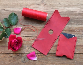DIY leren kaarthouderset – voorgesneden, voorgeperforeerde set met draad en naalden – minimalistisch handgemaakt cadeau of ambachtelijk project