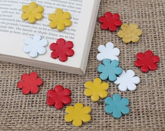 Tiny Leather Flower Cutouts - Mixed Colors - 40pcs DIY Craft Appliques for Jewelry, Embellishments, and Decorations