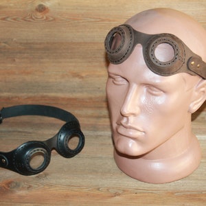 Handmade Steampunk Leather Goggles with Clear Lens | Adjustable Strap | Custom Colors Available