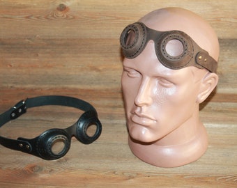 Handmade Steampunk Leather Goggles with Clear Lens | Adjustable Strap | Custom Colors Available