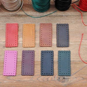 Custom Leather Labels with Stitch Holes – Handmade Blank Tags for Sewing, Crafts, Patches – Multiple Colors & Sizes