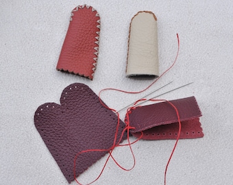 DIY Leather Finger Cot Kit – 2 Real Leather Finger Guards for Felting, Sewing, Crafting | Handmade Stitching Kit