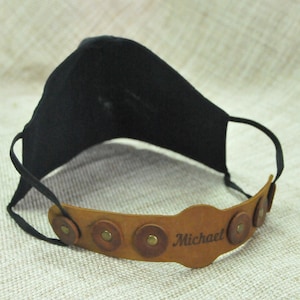 Custom Leather Face Mask Ear Saver with Buttons & Personal Name Option