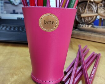 Personalisierter Leder Stiftehalter - Handgefertigte Organizer Tasse - Personalisiertes Schreibtisch Zubehör Geschenk