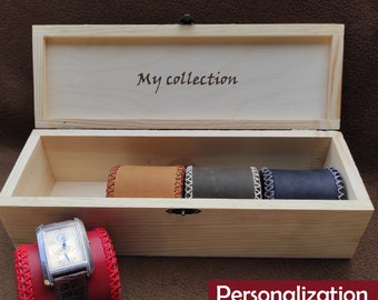Personalisiertes Uhrenkissen-Set mit Holzbox - Lederkissen-Display für Herrenuhren & Armbänder