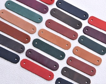 Etiquetas de cuero genuino – Esquinas redondeadas – Espacios en blanco listos para logotipos – Múltiples tamaños y colores – Recortes personalizados