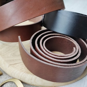 Genuine Cowhide Leather Strap 1.7&quot; Wide × 50&quot; | Black & Tobacco Belt Blank | Soft-Medium Strength DIY Belt Leather