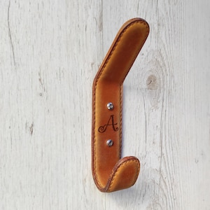 Personalized Leather Wall Hook – Handmade Coat, Bag, or Key Hanger with Monogram – Rustic Home or Office Decor