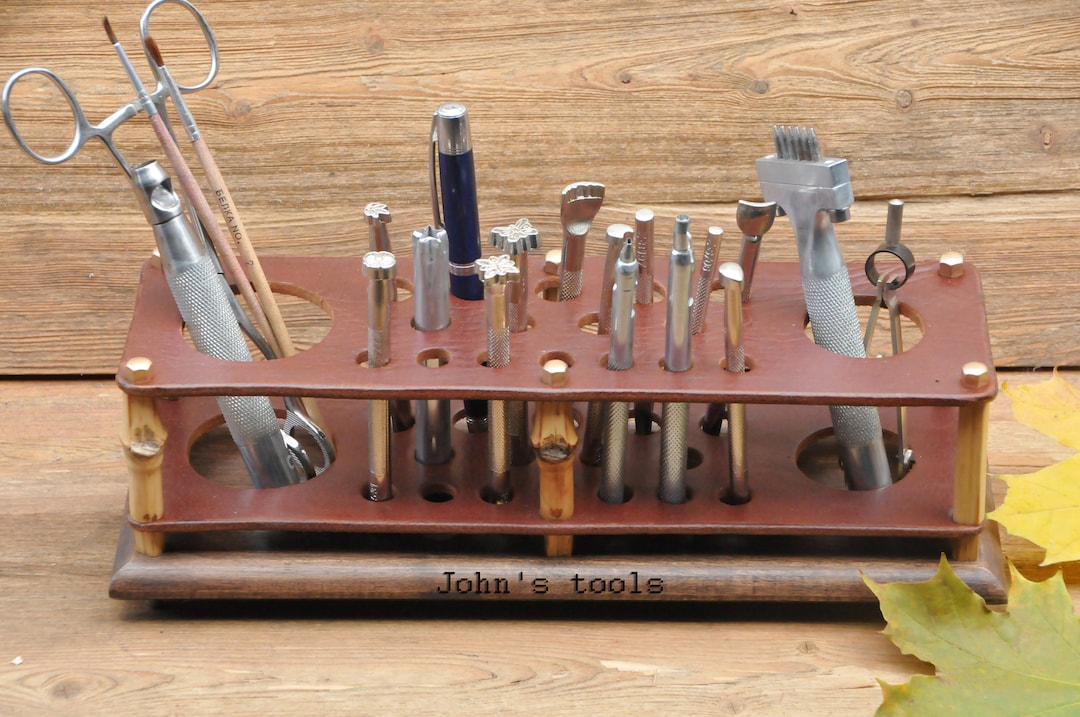 Large Leather Tool Rack – Handmade Organizer for Tools, Pens, Brushes ...