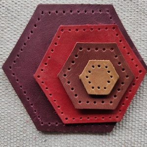 Hexágonos de cuero con agujeros (10 tamaños) - Cuero genuino Crazy Horse en varios colores