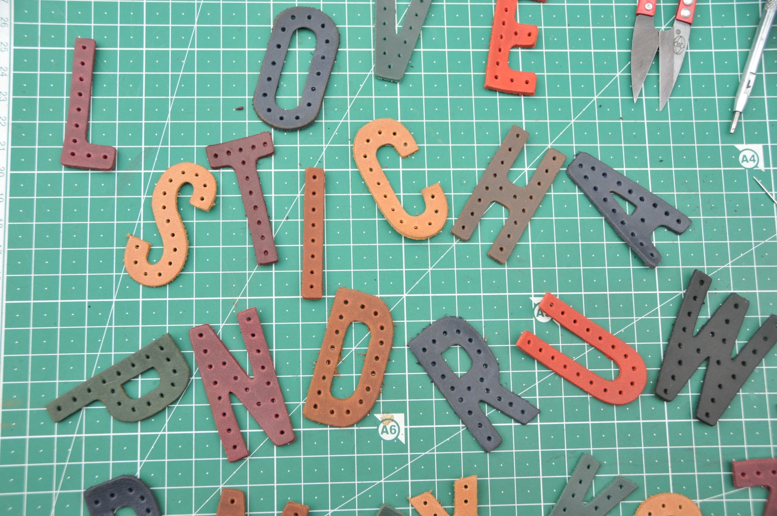 Leather letters with holes Etsy