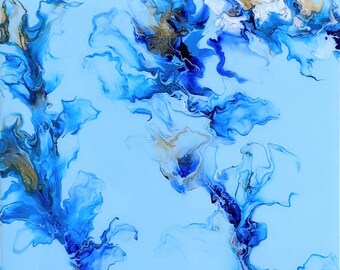 Gorgeous Blue on Blue Acrylic Dutch Pour Painting | Fluid Art