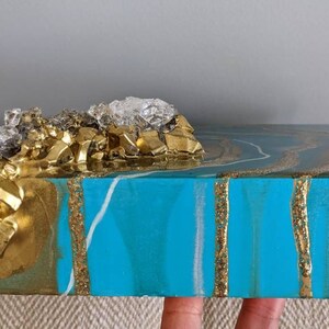 Geode Rey Turquoise Blue White and Gold Geode Art. - Etsy