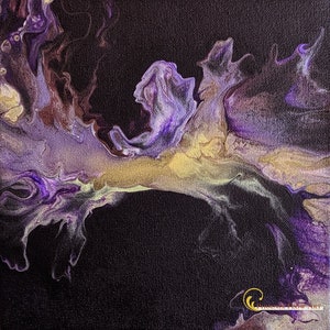 Acrylic pour painting in purple and gold