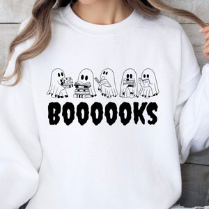 Ghost Reading Books Sweatshirt, Bookish Halloween Shirt, Boooooks Pullover Crewneck, Book Lover Gift, Booktok Reader Gift, Bookstagram Shirt