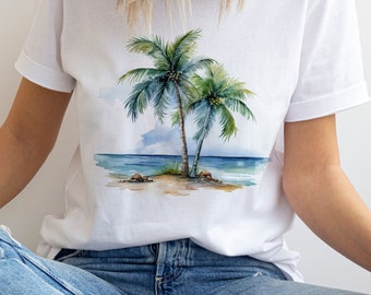 Watercolor Palm Tree Shirt, Beach T-Shirt, Palm Beach Shirt, Beach Tee Shirt, Beach Lover Gift Tee, Palm Tree T-Shirt, Sea Watercolor Shirt