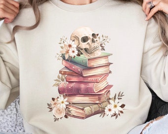 Skull Book Sweatshirt, Book Shirt, Bookworm Shirt, Reader Gift, Booktok Shirt, Book Lover Gift, Bookstagram Shirt, Bookcore Reader Shirt