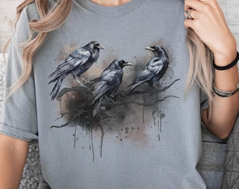 Murder of Crows Shirt, Comfort Colors Crow T-shirt, Watercolor Crow Shirt, Crow Tee, Crow Lovers Gift, Raven Shirt, Corvid Watercolor Shirt