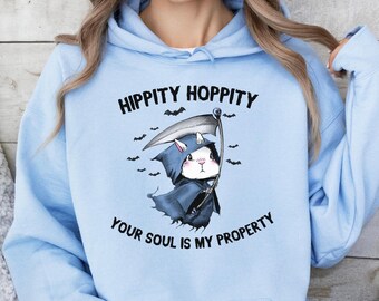 Grim Reaper Bunny Hoodie, Creepy Cute, Weirdcore, Death Shirt, Halloween Funny Shirt, Halloween Sweatshirt, Funny Goth Gift, Dark Humor